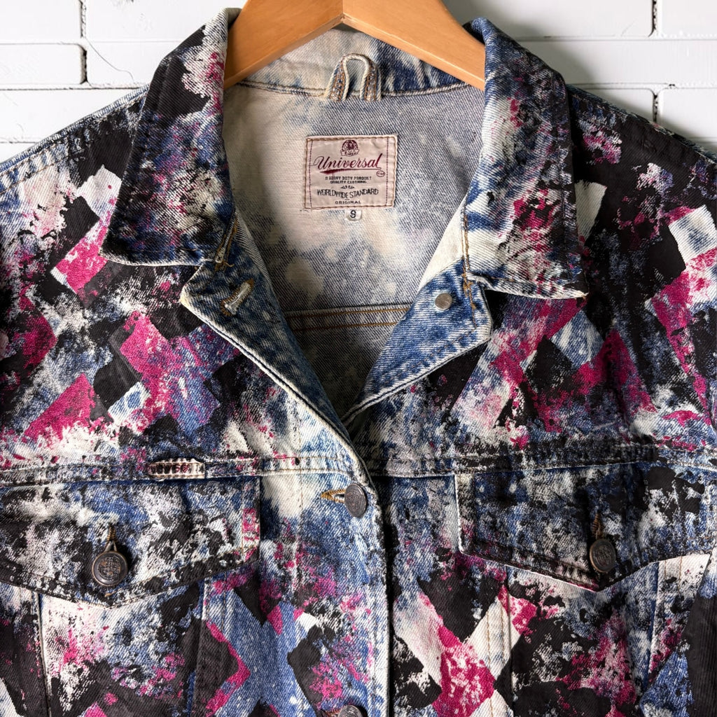 MATINEE IDOL - Hand Painted Custom Bleached Denim Jacket Tumblr Grunge Alternative