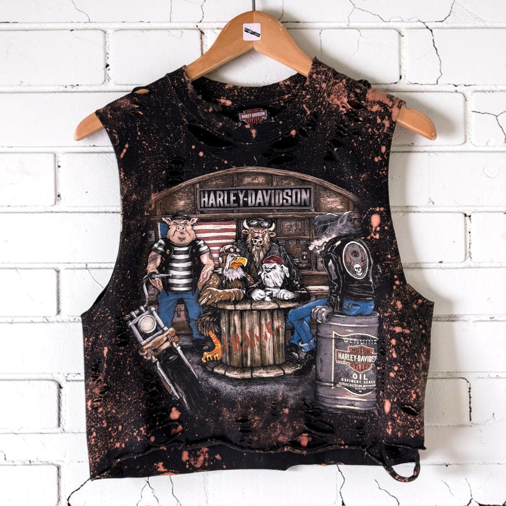 Harley Davidson Southampton Bleached Distressed Cut Off Tee