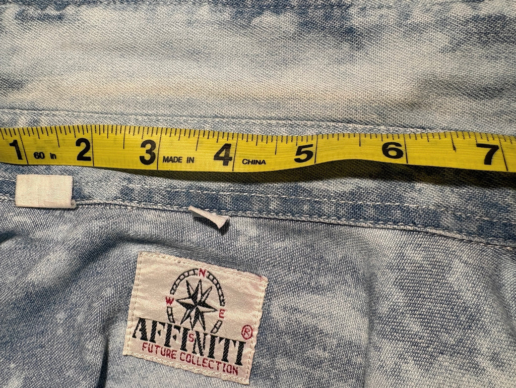 Vintage 80s Affiniti Bleached Acid Wash Denim Shirt - Size S