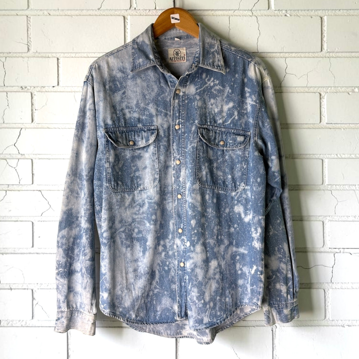 Vintage 80s Affiniti Bleached Acid Wash Denim Shirt - Size S