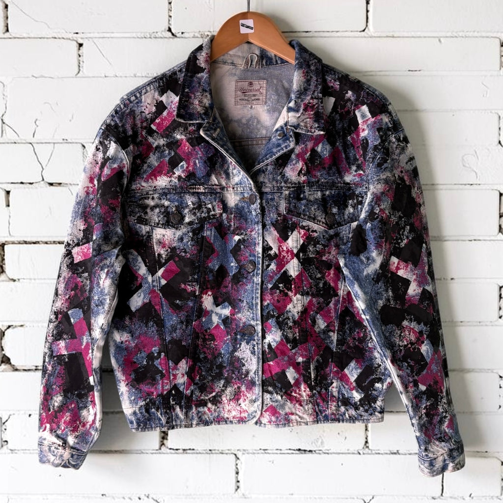 MATINEE IDOL - Hand Painted Custom Bleached Denim Jacket Tumblr Grunge Alternative