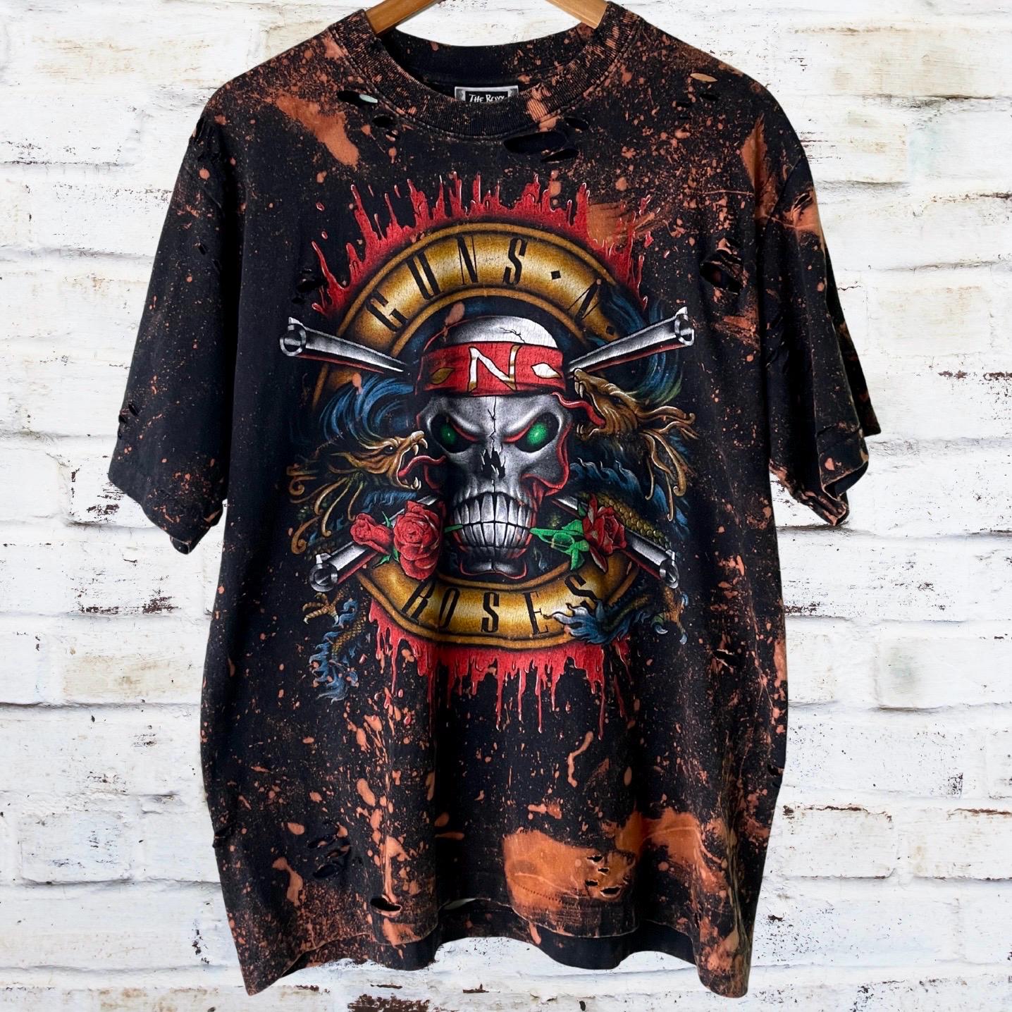 Guns N Roses Skull Logo Distressed Band Shirt