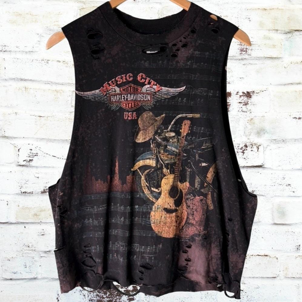 Harley Davidson Nashville Bleached Shredded Tee