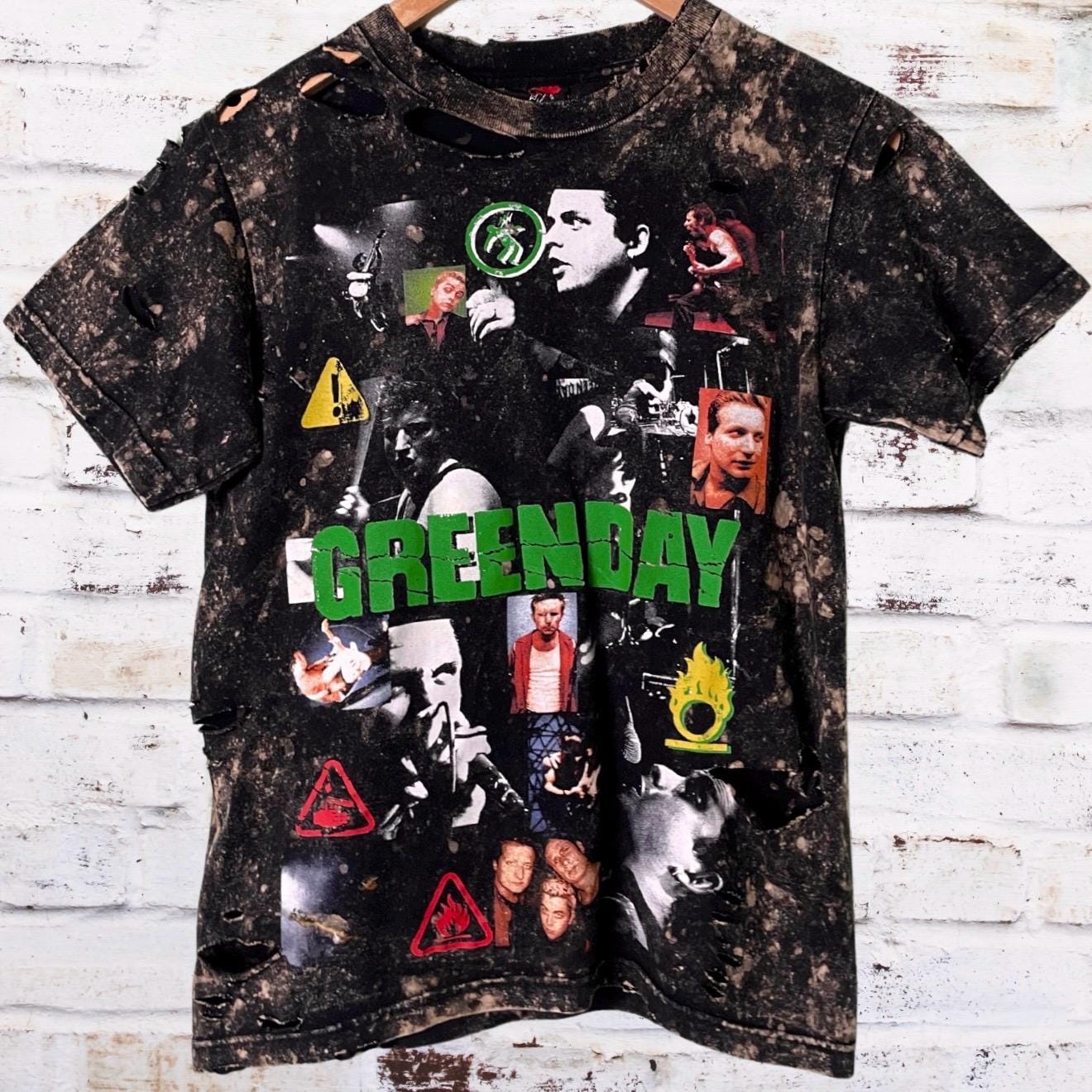 Green Day Bleached Distressed Band Tee