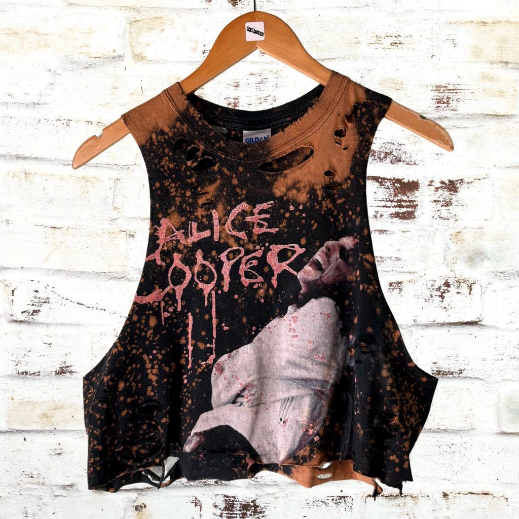 Alice Cooper Bleached Shredded Cropped Tee
