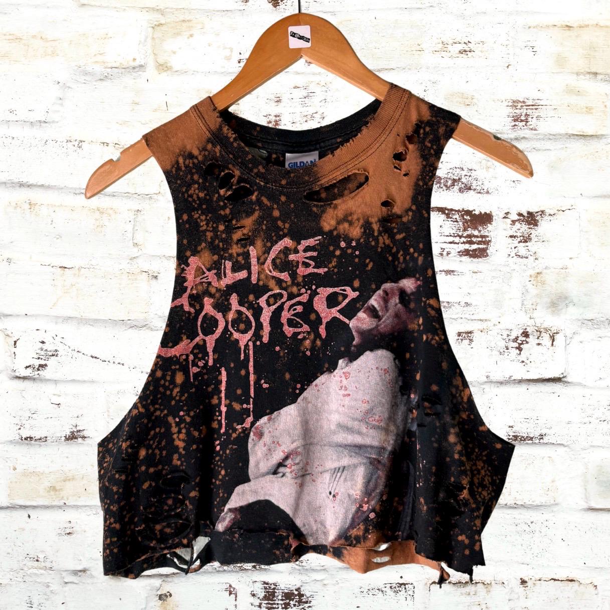 Alice Cooper Bleached Shredded Cropped Tee