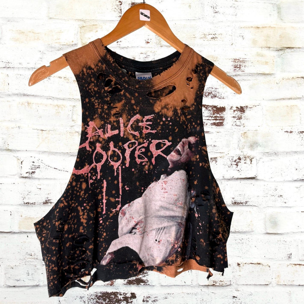 Alice Cooper Bleached Shredded Cropped Tee