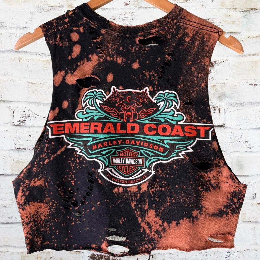 Harley Davidson Emerald Coast Cropped Distressed Tee