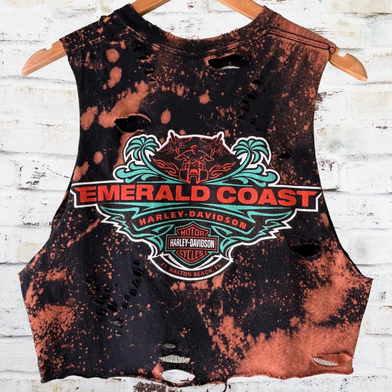 Harley Davidson Emerald Coast Cropped Distressed Tee