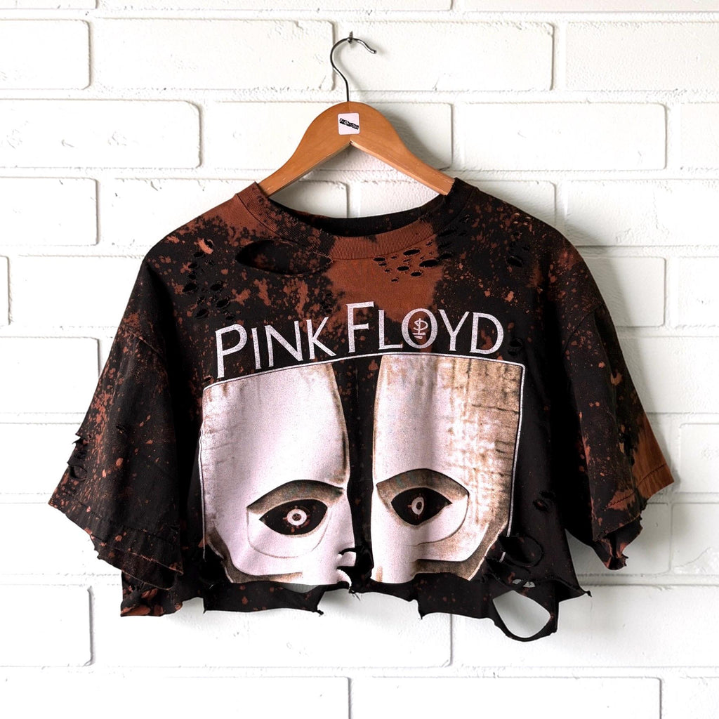 Pink Floyd bleached cropped distressed band tee
