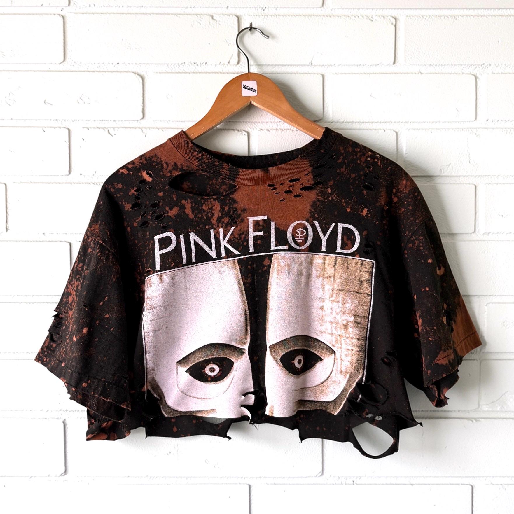 Pink Floyd bleached cropped distressed band tee