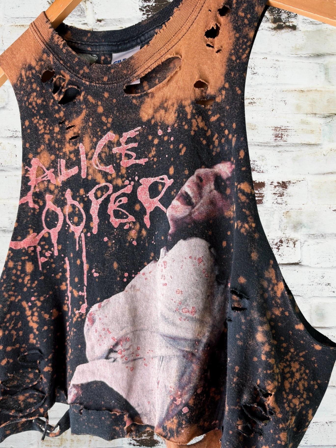 Alice Cooper Bleached Shredded Cropped Tee