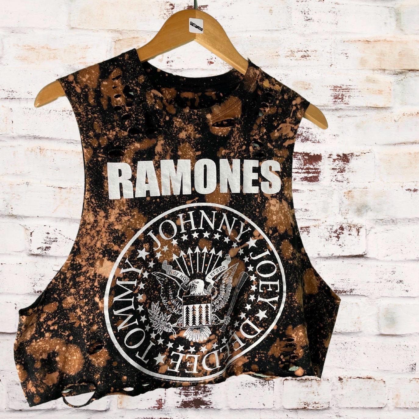 Ramones Classic Logo Bleached Shredded Band Tee