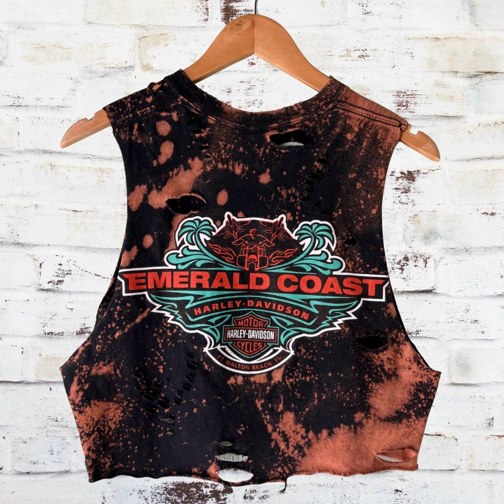Harley Davidson Emerald Coast Cropped Distressed Tee