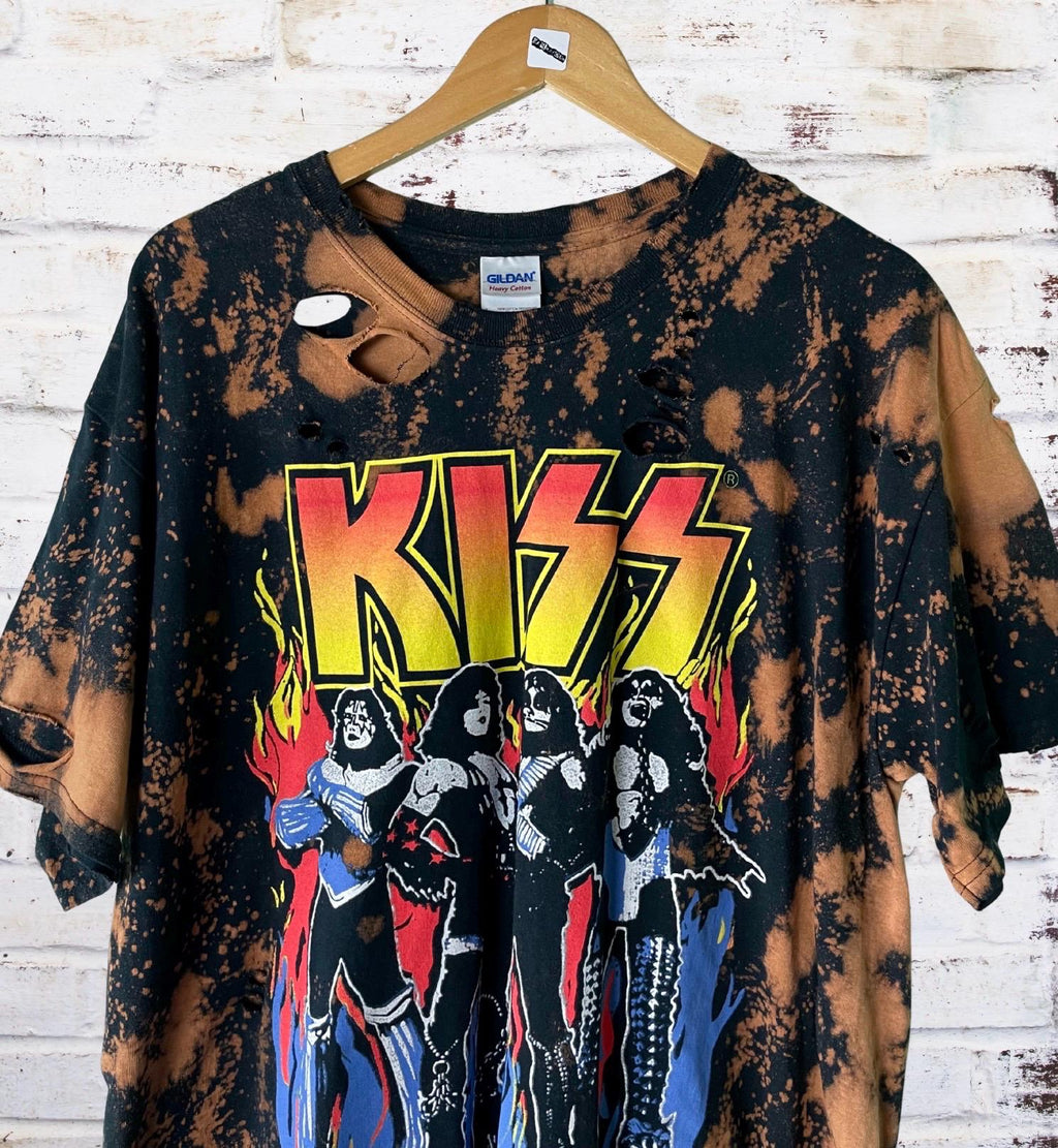 Kiss Bleached Distressed Band Shirt