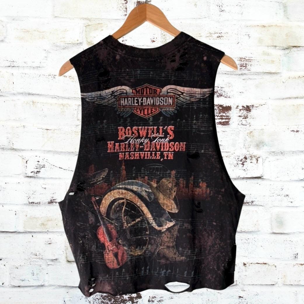 Harley Davidson Nashville Bleached Shredded Tee